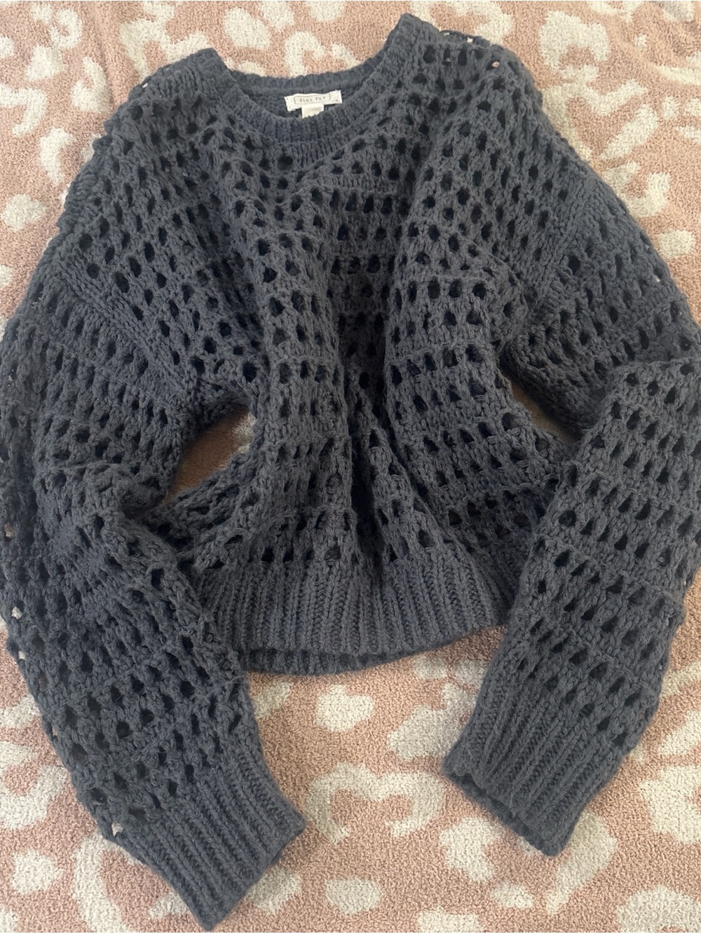 Full Tilt Black Open-Knit Crewneck Sweater